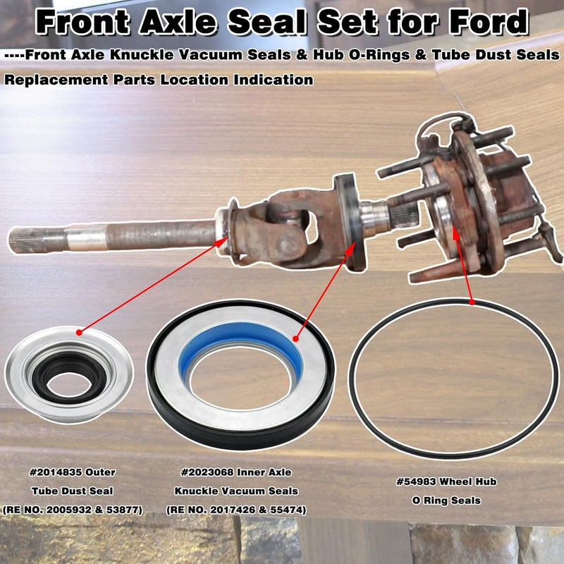 Sporthfish Front Axle Knuckle Tube Seal Kit for 2005-2019 Ford F250 F350 F450 F550 with Dana Super 60, #2017426 Inner Knuckle Seals, #2014835 Outer Tube Oil Seals, #54983 Vacuum Seal O-Rings, 6PCS - Image 5